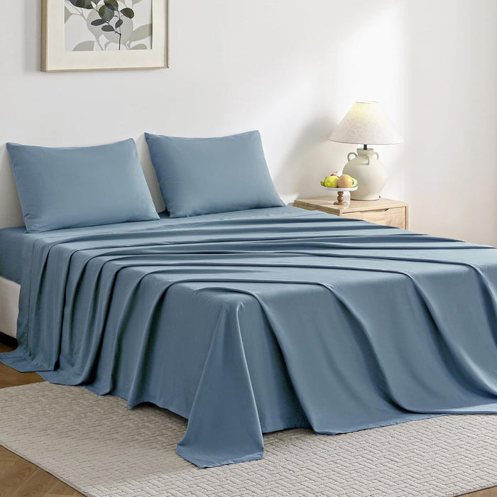 JELLYMONI Sheet Set King Size 4pcs Cotton Cream White Easy-Fit 16 Inch Deep Pocket 100% Washed Cotton Soft Breathable (1 Fitted Sheet, 1 Flat Sheet, 2 Pillowcases)