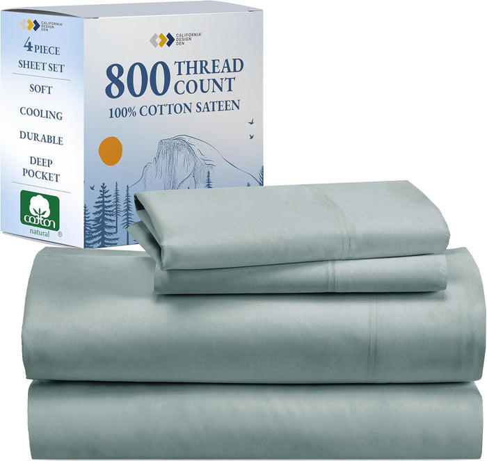 California Design Den Split King Sheet Set - Luxury 800 Thread Count, 100% Cotton Sateen, Bedding Set with Deep Pockets, Cooling & Softer Than Egyptian Cotton Sheets (Beige)