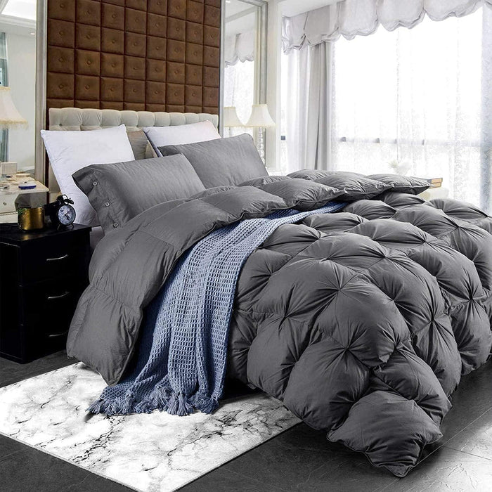 Luxurious All-Season Goose Down Feather Fiber Comforter King Size Duvet Insert, Exquisite Black Pinch Pleat Design, Premium Baffle Box, 100% Egyptian Cotton Cover, 70 oz. Fill Weight, Black