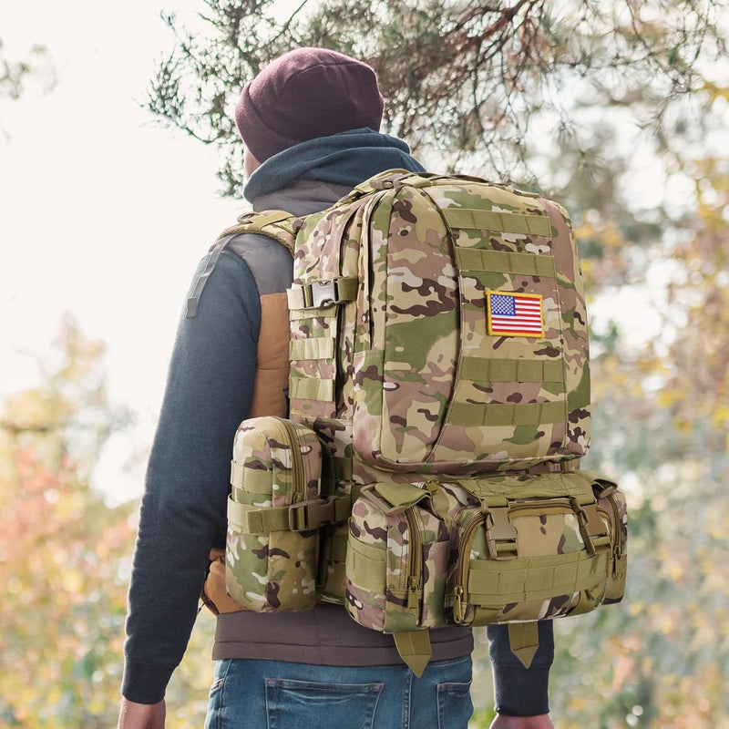 60L Tactical Military Backpack Large Capacity Army Rucksack with Detachable Molle Pouches for Men and Women (Camo, Large)