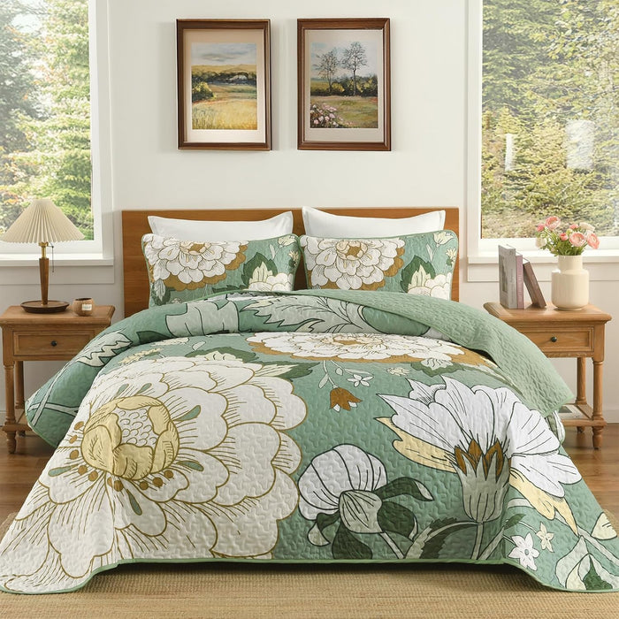 DJY Floral Quilt Set Queen Size Black Boho Bedspread Coverlet Set 3 Pieces, Botanical Quilt Lightweight Microfiber Farmhouse Floral Bohemian Bedding Set with 2 Pillow Shams for All Season (96''x90'')