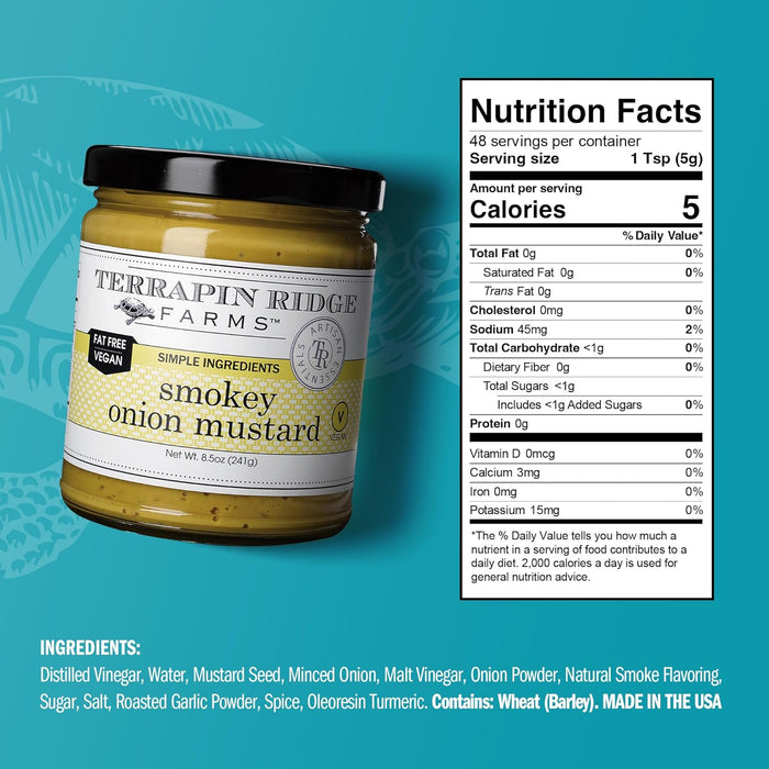 Terrapin Ridge Farms Smokey Onion Mustard – Gourmet Mustard for Burgers, Brats, Sandwiches & More – 8.5 oz Jar