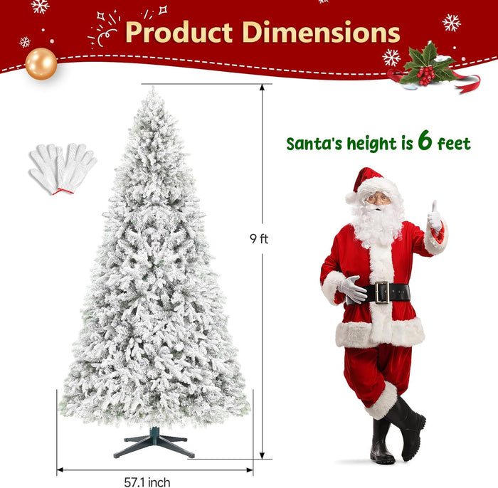 9ft Pre-lit Artificial Christmas Tree with Remote, Snow Flocked Xmas Trees Rotating & Foldable Stand, RGB & Warm White Light for Home Decor
