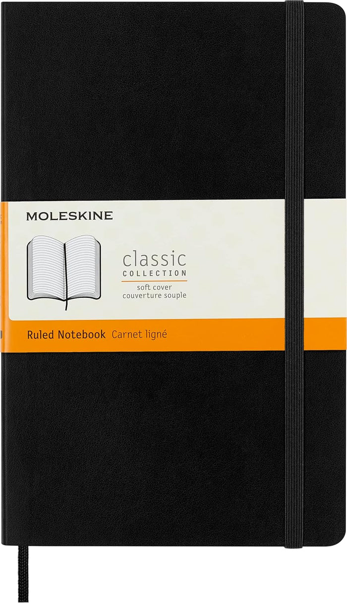 Moleskine Classic Notebook, Soft Cover, Large (5" x 8.25") Ruled/Lined, Black, 192 pages