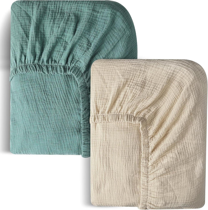 Muslin Cotton Crib Sheets 2 Pack - 100% Cotton, Soft & Breathable - Standard & Toddler Sizes (28x52 Inch) - Unisex, Bohemian Style