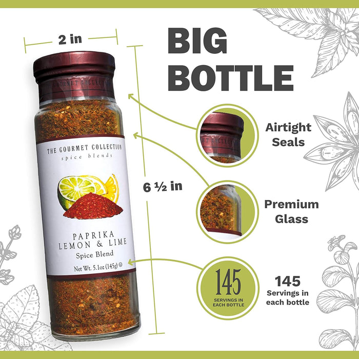 The Gourmet Collection Seasoning Blend, Paprika Lemon & Lime Spice, Cooking Seasoning for Chicken, Fish, Eggs, Mexican & Spanish Dishes. 156 Servings.
