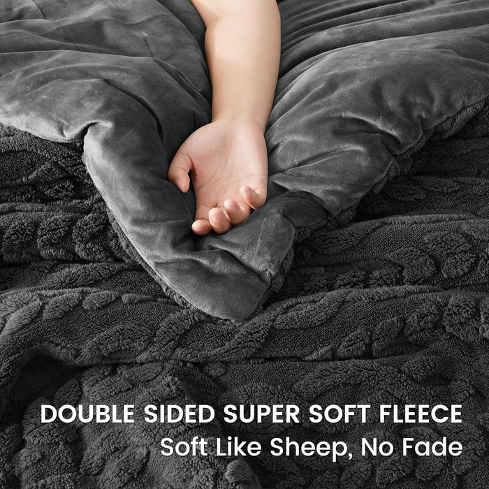PHF Fluffy Sherpa Fleece Twin Comforter Set, 2 Pieces Warm Fuzzy Soft Bedding for Winter, 3D Tufted Flannel Plush Shaggy Bed Set, 1 Comforter (68"x90") and 1 Pillowcase (20"x26"), Dark Grey