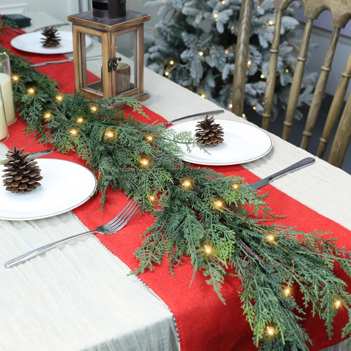 6 Ft Christmas Pine Garland - Artificial Pine Greenery Garland with Lights for Christmas Table Fireplace Wall Home Decoration