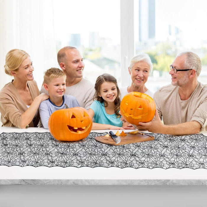Halloween Table Runner, Black Lace Spider Web Table Runners for Halloween Decor/Party Dinner Table Decoration 18 x 72Inch