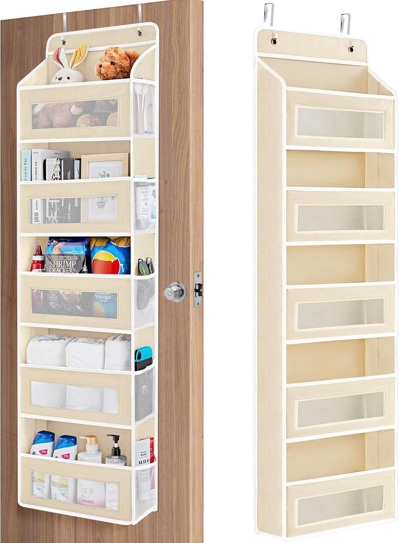 JARLINK Over The Door Organizer Storage, 5 Shelf Hanging Door Organizer with 5 Large Capacity Pockets, Anti Tilt 44 lb Load Behind Door Storage for Bedroom, Bathroom, Pantry, Nursery, (Grey)