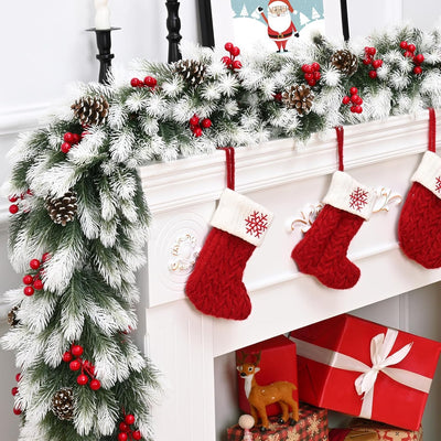 Christmas Garland, 6Ft Christmas Garland for Mantel, Flocked Garland for Christmas Decoration, White Neutral Holiday Garland for Mantel, Outdoor Porch, Staircase & Table Centerpieces Decor