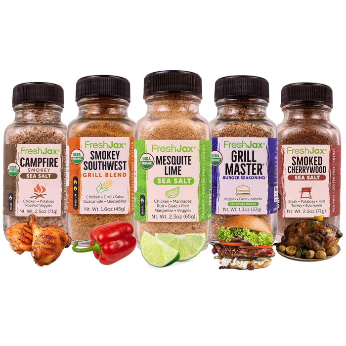 FreshJax Cookout Seasoning Gift Set – 5 Organic All-Purpose Spices for Grilling, BBQ & Cooking – Gift-Ready Box for Men
