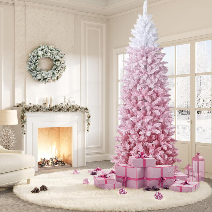 GAOMON 7.5Ft Pencil Christmas Tree Artificial Slim Xmas Trees Skinny Christmas Tree Decorations Fake Flockeds, White & Blue Gradient