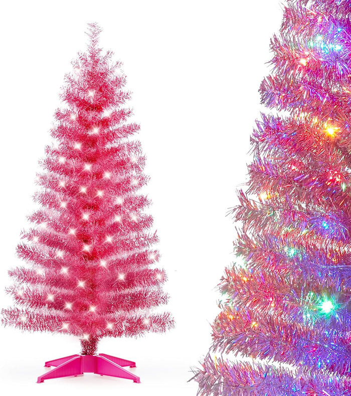 Pre-Lit Artificial Christmas Tree, Warm White Lights, Colorful Lights, Includes Stand, 4 feet (Black)