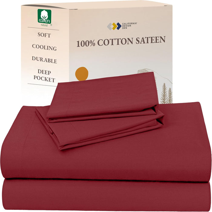 California Design Den Full Size Sheets Set - Natural 100% Cotton Bed Sheets, Soft Sateen Weave, Fully Elasticized Deep Pockets, Breathable, Cooling and Durable Bedding - Doll Pink