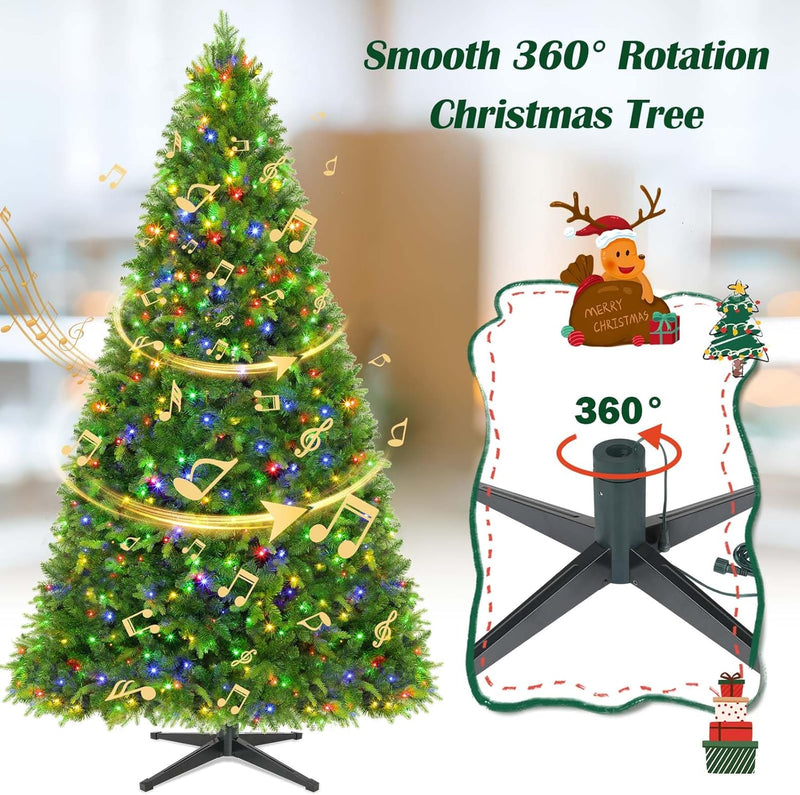Artificial Full Christmas Tree, Rotating & Foldable Stand, 7.5ft Pre-Lit Spruce Holiday Xmas Musical Tree with Remote, RGB & Warm White Light, Green