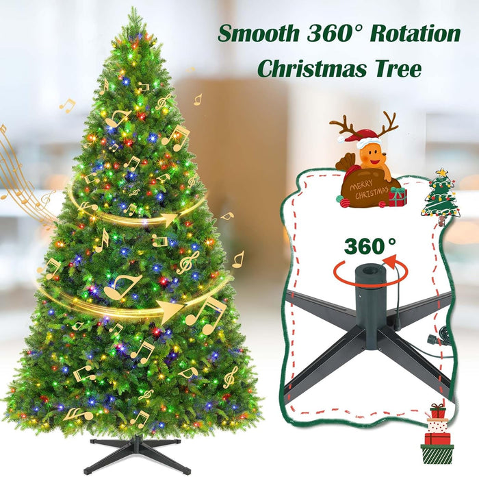 Artificial Full Christmas Tree, Rotating & Foldable Stand, 7.5ft Pre-Lit Spruce Holiday Xmas Musical Tree with Remote, RGB & Warm White Light, Green