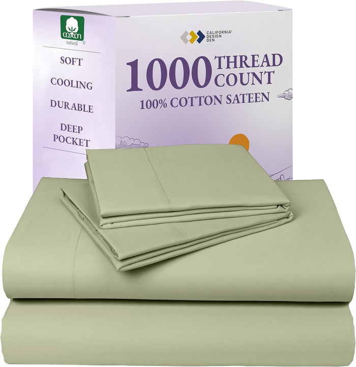 California Design Den Split King Sheets Sets for Adjustable Bed - Luxury 1000 Thread Count Sateen, Thick and Natural 100% Cotton Bed Sheets, Deep Pockets, Durable Bedding Set - White