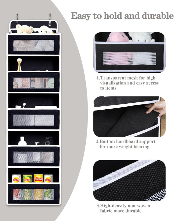 Over Door Hanging Storage Organizer, 5 Large Pockets, 10 Mesh Pockets,Black, 44 lbs Capacity (Black)