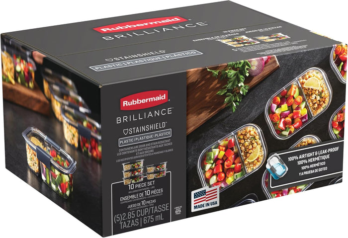 Rubbermaid Brilliance Food Storage Containers BPA Free Airtight Lids Ideal for Lunch Meal Prep & Leftovers Set of 5 (3.2 Cup)