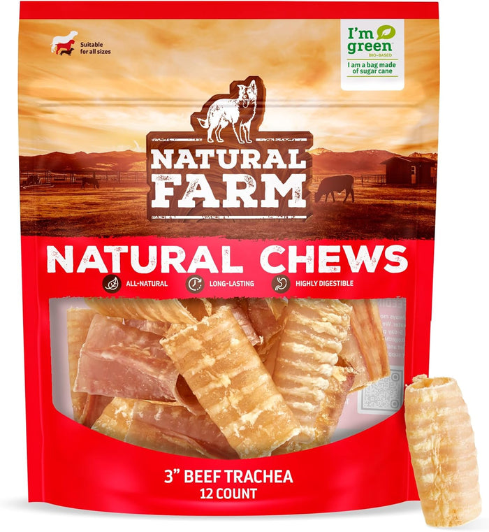 Natural Farm Beef Trachea for Dogs (6 Inch, 6 Pack)- 100% Beef,Odor Free Trachea Dog Chews- Glucosamine & Chondroitin for Joint & Hip Mobility, Bone Strength- Low-Fat Crunchy & Crispy- for All Dogs