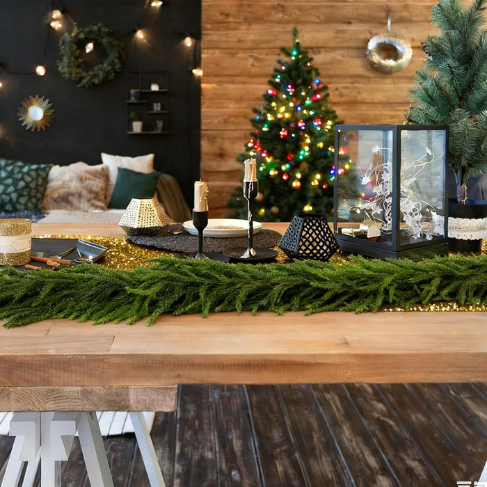 Neitra 2 Pcs Artificial Norfolk Pine Garlands, 6 Ft Real Touch Pine Garlands Christmas Garland for Table, Mantle, Stair, Wall, Indoor, Outdoor Christmas Decorations