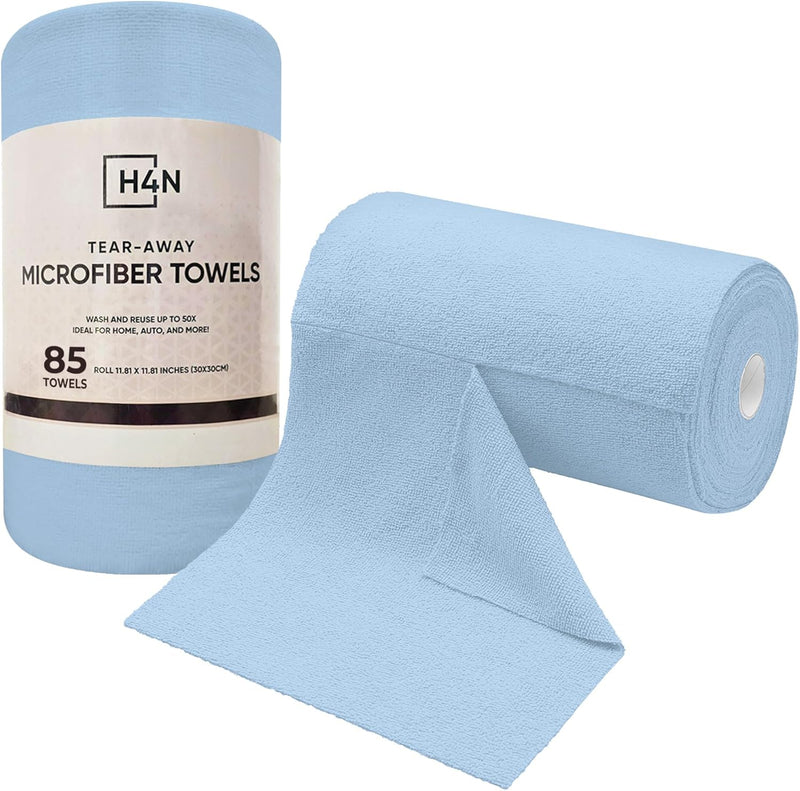 H4N Microfiber Cleaning Cloth Roll, 85 Pack Micro Fiber Wash Cloths for Car, Tear Away Towels, Ultra Absorbent Dish Rags, Non-Abrasive, Reusable and Washable Household Supplies, 11.81" x 11.81", Gray