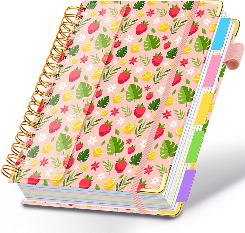 Spiral Journal Notebooks for Work, 300 Pages 5 Subject Notebook College Ruled with Dividers & Tabs, 8''x 10'' Large Notebook Journal for Women Students Note-Taking and Organizer (Purple Floral)