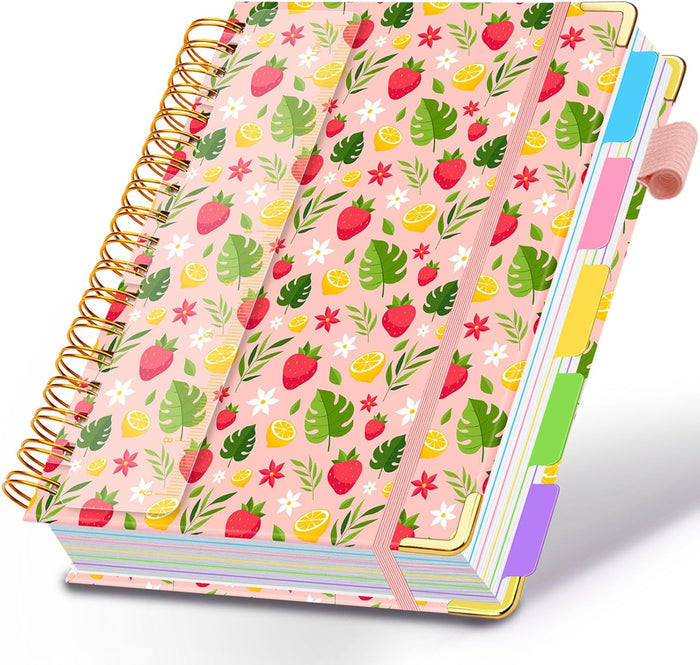 Spiral Journal Notebooks for Work, 300 Pages 5 Subject Notebook College Ruled with Dividers & Tabs, 8''x 10'' Large Notebook Journal for Women Students Note-Taking and Organizer (Purple Floral)