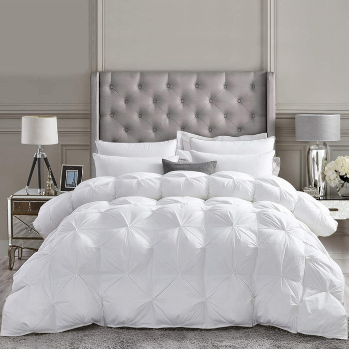 Luxurious All-Season Goose Down Feather Fiber Comforter King Size Duvet Insert, Exquisite Black Pinch Pleat Design, Premium Baffle Box, 100% Egyptian Cotton Cover, 70 oz. Fill Weight, Black