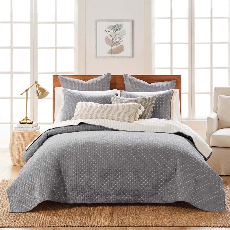 Levtex Home Cross Stitch Reversible King/Cal King Quilt Set (106x92in) with 2 Pillow Shams (36x20in) - Stitch Texture - Cocoa - Cotton King Size Quilt Bedding Set - Lightweight, Soft, Pre-Washed