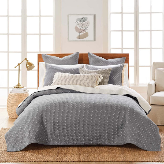 Levtex Home Cross Stitch Reversible King/Cal King Quilt Set (106x92in) with 2 Pillow Shams (36x20in) - Stitch Texture - Cocoa - Cotton King Size Quilt Bedding Set - Lightweight, Soft, Pre-Washed