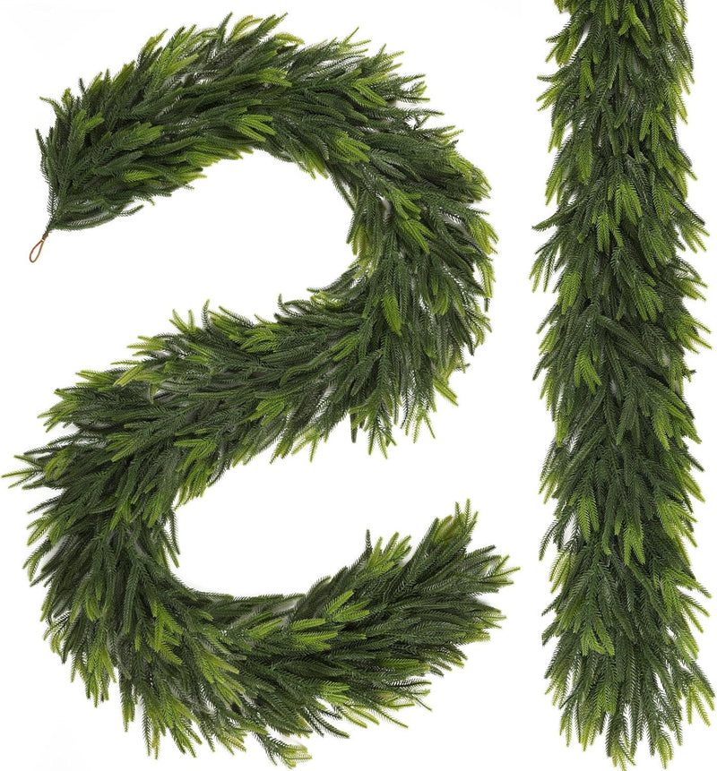 N&T NIETING 9FT Christmas Norfolk Pine Garland Real Touch Pine Artificial Garlands Faux Greenery Garland Winter Christmas Garland for Table Mantle Fireplace Indoor Outdoor Xmas Decorations (1 Pcs)