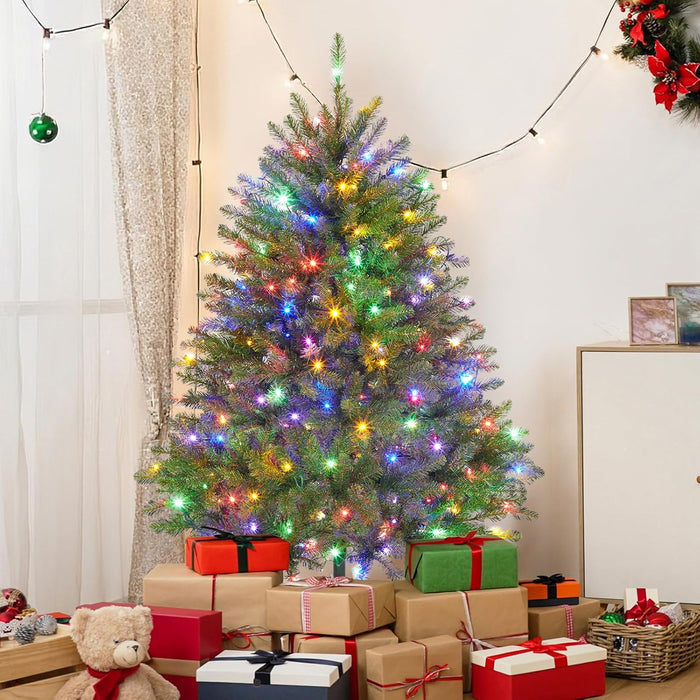 7.5ft Prelit Flocked Pencil Christmas Tree with Lights, Slim Artificial Xmas Tree with Snowy Branch Tips & Sturdy Metal Stand for Indoor Holiday or Party Decor