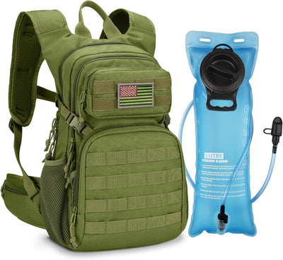 CVLIFE Tactical Hydration Backpack 3L, Lightweight Water Bag Hydration Pack, Hiking Backpack with Water Bladder for Men Women, Heavy Duty Molle Water Backpack for Cycling, Running, Hunting Green