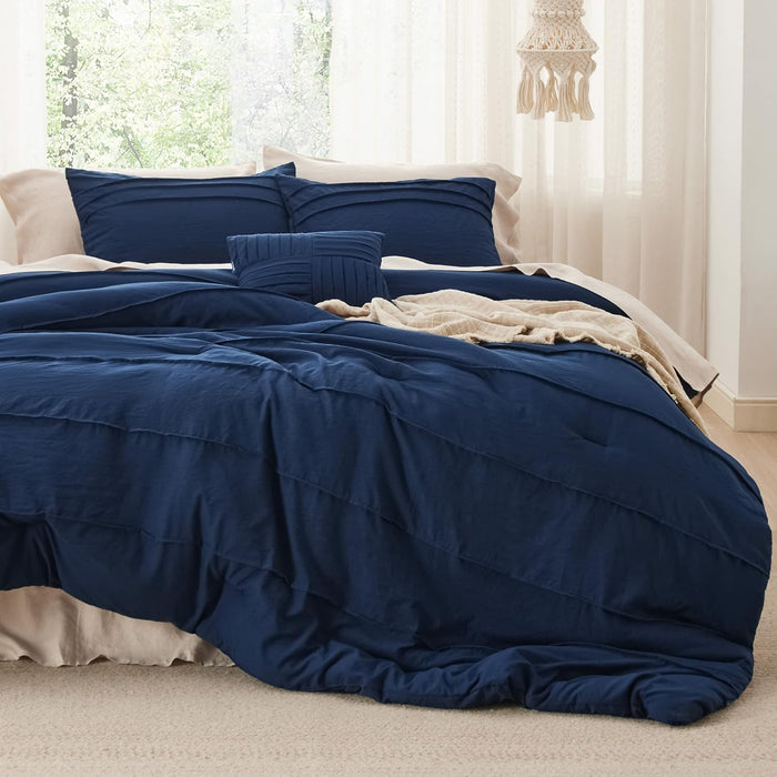 Bedsure Queen Comforter Set - 4 Pieces Pinch Pleat Bed Set, Beige Boho Bedding for All Season, 1 Soft Comforter, 2 Pillowcases, 1 Decorative Pillow