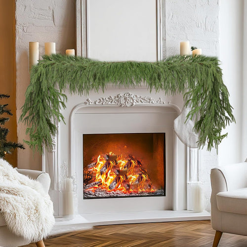 2 Pcs Christmas Norfolk Pine Garlands, 6 Ft Artificial Pine Garland Ornament, Realistic Green Artificial Greenery Garland for Table, Mantle, Wall, Indoor, Outdoor Christmas Decorations