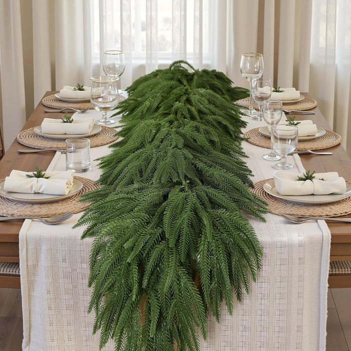 9ft Christmas Garland, Real Touch Norfolk Pine Garland - Pine Garland, Artificial Greenery Christmas Garland for Mantle, Table, Fireplace, Indoor, Outdoor Christmas Decorations