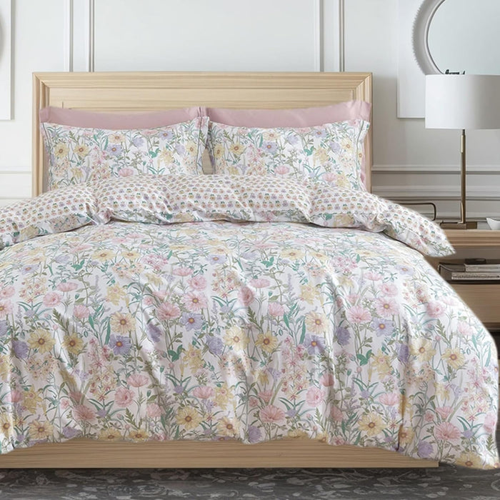 SLEEPBELLA Comforter King Size, 600 Thread Count Cotton Brown Branches and Blue Flowers Off-White Comforter Sets, Down Alternative Bedding Set 3Pcs(King, Off-White Botanical)