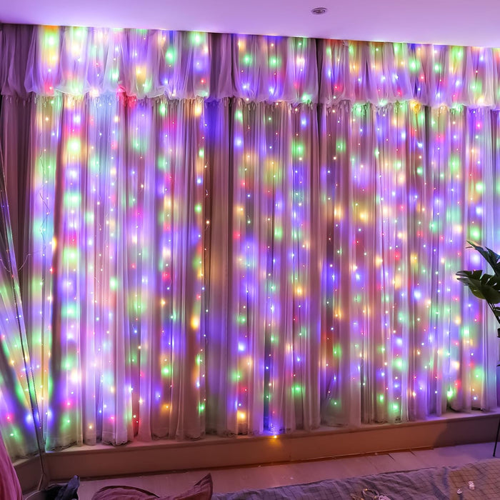 HXWEIYE 300LED Fairy Curtain Lights, 9.8x9.8Ft Warm White USB Plug in 8 Modes Christmas String Hanging Lights with Remote for Bedroom, Indoor, Outdoor, Weddings, Party