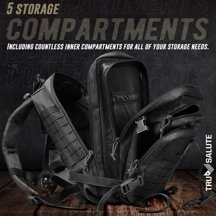 Tru Salute 45L Military Black Tactical Backpack Large Army 3 Day Pack Molle Bug out Bag Rucksack Backpack Military Black