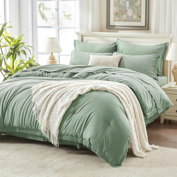 Andency King Size Comforter Set with Sheets Burnt Orange - 7 Pieces Bed in a Bag Boho Soft Lightweight Bedding Sets, Terracotta Rust Tassel Bed Set with Comforter, Sheets, Pillowcases & Shams