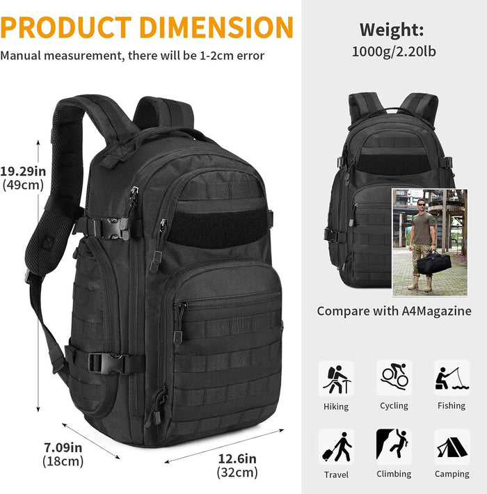 CamGo Tactical Backpack 28L MOLLE Hiking Daypack Small Miltary Bug Out Bag Army Rucksack for Outdoor Sport Motorcycle Travel
