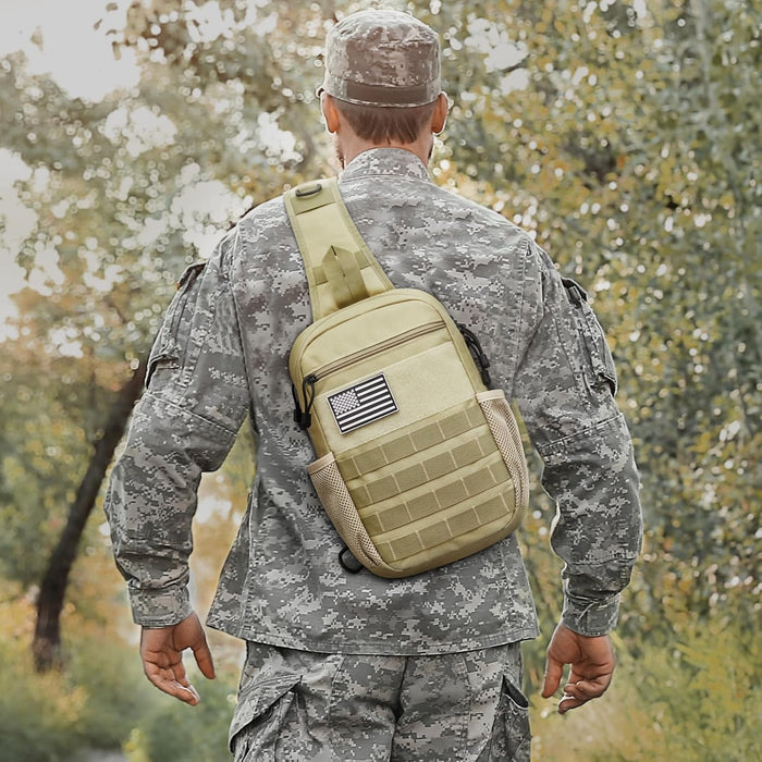 G4Free Tactical Sling Bag Backpack for Men,Military Durable Shoulder Pack Tactical Bag for Travel, Hiking, Outdoor Sports Khaki