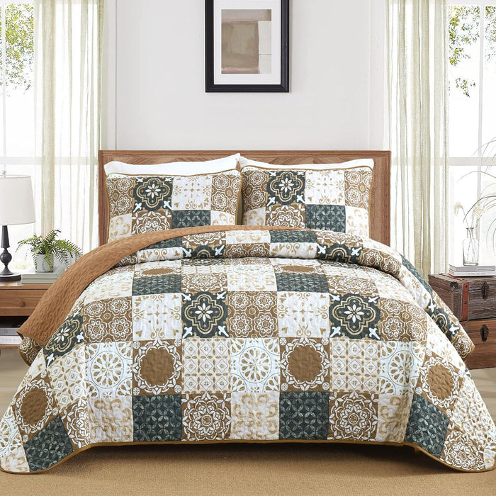 Dobuyly Grey Black Quilt Set Queen Size, Boho Plaid Patchwork Bedspreads Coverlet Set, 3 Pieces Soft Lightweight Microfiber Farmhouse Quilt Bedding Set for All Seasons 96"x90"