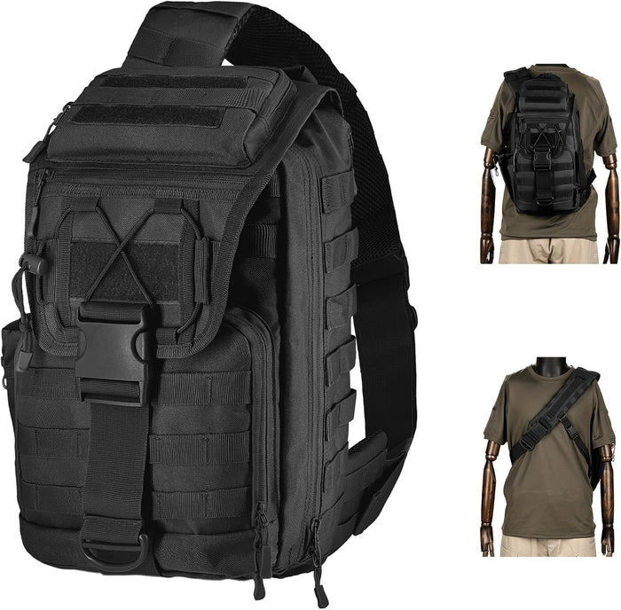 Tactical Sling Bag for Men,Large Tactical Shoulder Bag with Bottle Holder, Cross Body Bag Chest EDC Bag For Camping Hiking Trekking Daypack