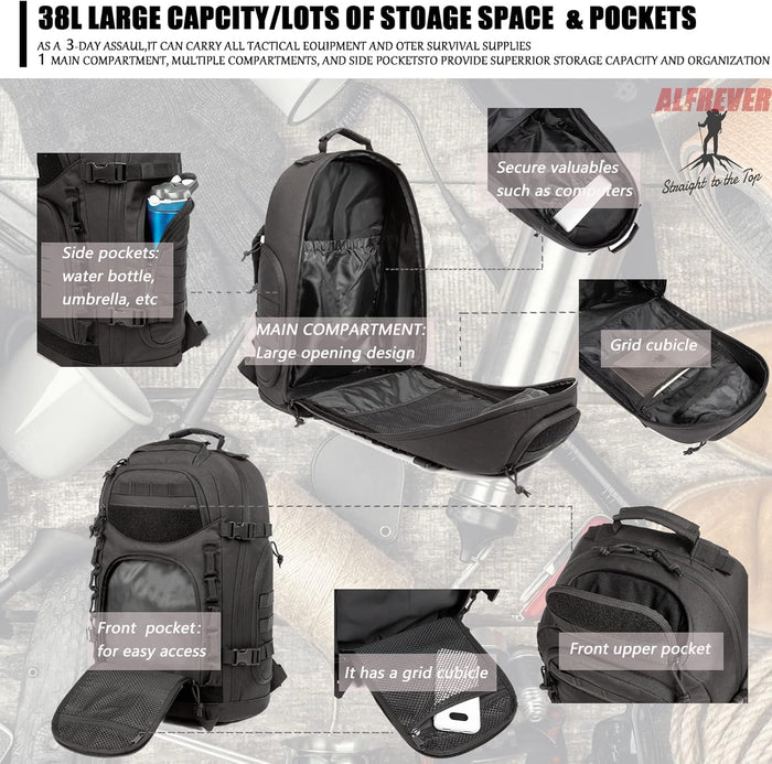 38L Military Tactical Backpack Pack Bag|Army Backpacks|Large Camping Hiking Rucksack Daypack for Outdoor Women Man
