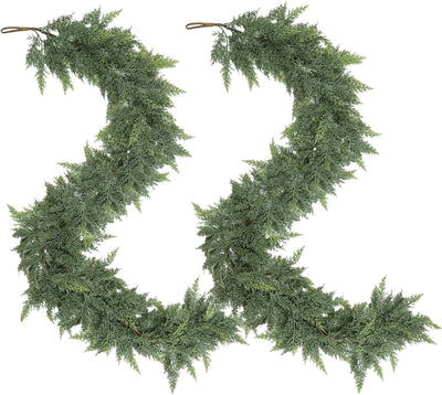 2 PCS 6 FT Christmas Garland,Cedar Garland Artificial Realistic,Real Touch Pine Garlands，Christmas Greenery Garlands for Fireplace，Table Mantel Porch Indoor Outdoor Winter Xmas Decoration(2,6FT)