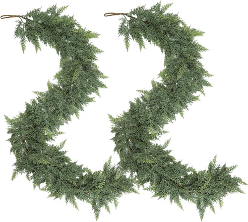 2 PCS 6 FT Christmas Garland,Cedar Garland Artificial Realistic,Real Touch Pine Garlands，Christmas Greenery Garlands for Fireplace，Table Mantel Porch Indoor Outdoor Winter Xmas Decoration(2,6FT)
