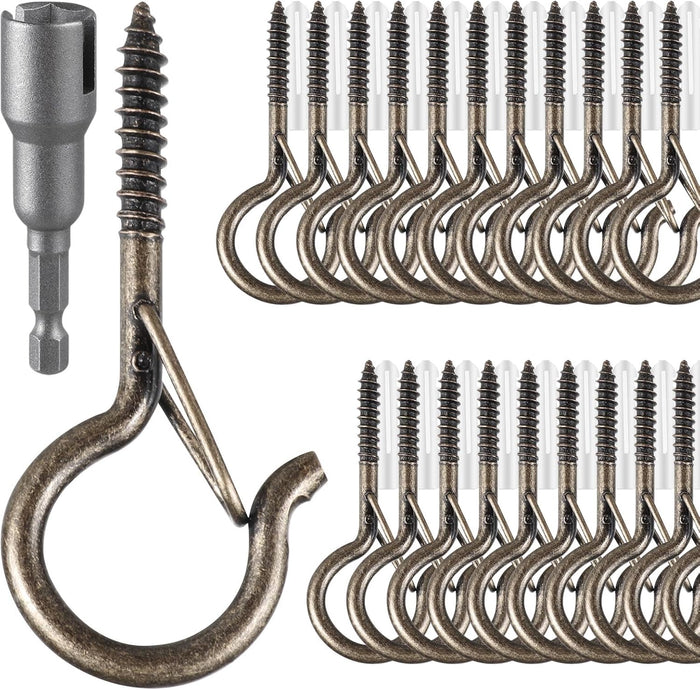 36 PCS Q-Hanger Hooks with Safety Buckle, Windproof Screw Hooks for Outdoor String Lights Hanging Christmas Lights, Plants, with 1 Wing Nut Driver